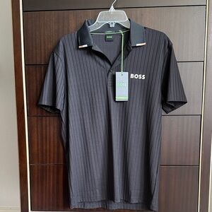 BOSS Black Ribbed Polo with Contrast Trim